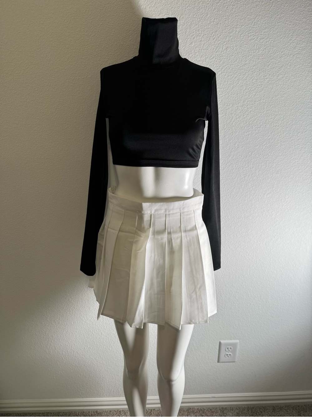 Black Long Sleeve Cropped Mock Neck Top / TOP (only) - skirt sold separately
